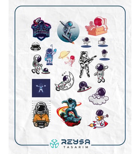 Astronot ve Uzay Sticker Set 6 20 Parça Telefon, Tablet, Defter, Laptop Sticker