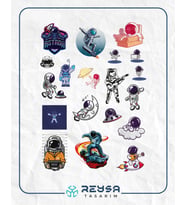 Astronot ve Uzay Sticker Set 6 20 Parça Telefon, Tablet, Defter, Laptop Sticker