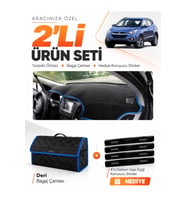 e-biz HYUNDAİ İX35 (2009-2015) Uyumlu Torpido Örtüsü + Deri Bagaj Çantası Seti - Siyah-Mavi - HU006