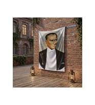 Sivil Takım Elbiseli Atatürk poster Bayrak Raşel Kumaş 100x150 cm ATA23
