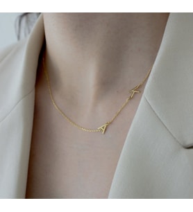 Kişiye Özel Yan Tasarım Çift Harf Kolye 925K Gümüş (Gold)