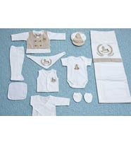 erkek bebek 0-3 ay organik pamuk at nakışlı 10 lu premium set (Bej)