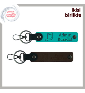 Sevgilinizle Ortak Anılara Melodik Dokunuş, Kişiye Özel Anahtarlık Seti, Koyu Turkuaz-Koyu Kahve