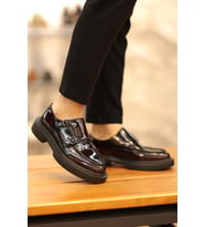 Shoetyle - Bordo Açma Deri Tokalı Erkek Ayakkabı 250-1616