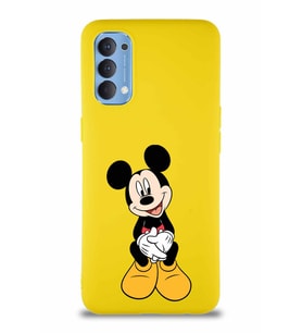 Oppo Reno 4 Soft Premier Kapak Mickey Mouse-A Tasarımlı Silikon Kılıf - Sarı (Şeffaf)