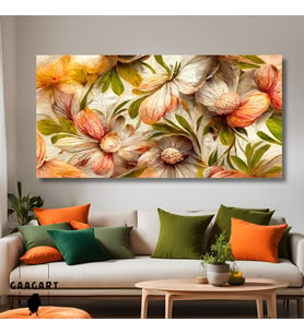 Panoramik Kanvas Duvar Tablosu Yeşil Turuncu Flower