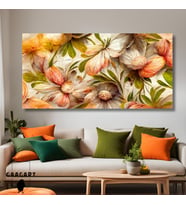 Panoramik Kanvas Duvar Tablosu Yeşil Turuncu Flower