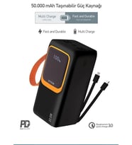 Simex 50.000 Mah Powerbank 50000 mah PD Fenerli Hızlı Şarj Kablolu Taşınabilir Şarj Cihazı Type c