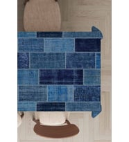 Mavi Patchwork Dokuma Leke Tutmaz Masa Örtüsü MSO297