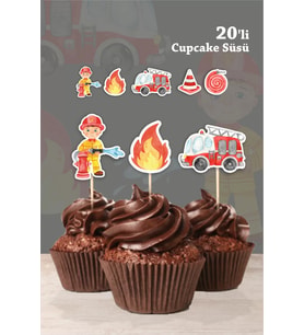 İtfaiye Temalı Cupcake Süsü 20'li