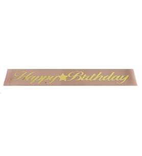 Kuşak Kurdela Happy Bırhday Pembe Altın .5 Mt-