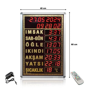Dijital Cami Saati 40x60 Cm Gold Kumandalı