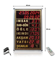 Dijital Cami Saati 40x60 Cm Gold Kumandalı