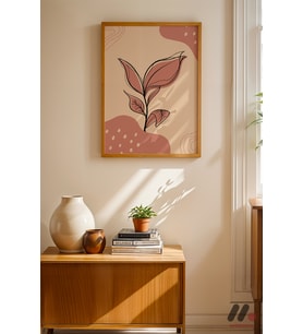 Pembe Yaprak Soyut, Ahşap Çerçeveli Duvar Tablosu - Modern Ev Dekorasyonu