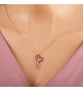 Gümüş Rose Kalpli Kelebek Kadın Kolye (Karışık)