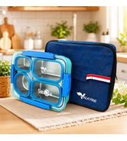 Valkyrie 304 Paslanmaz Çelik 4 Bölmeli Mavi Lunch Box Termal Çantalı – Sızdırmaz Beslenme Kabı, Çatal Kaşık Dahil