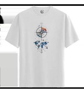 Compass Explorer - %100 Pamuklu Kadın Beyaz Tişört - Premium Quality (Siyah - Beyaz)