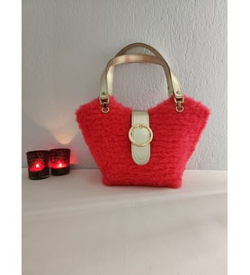 Zara Model, Fuşya, Peluş, Handmade, Kanvas ,Kadın El Çantası