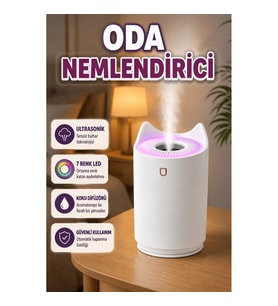 Ultrasonik Oda Nemlendirici – 7 Renk LED Işıklı Aroma Difüzör