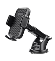 Araç İçi Telefon Tutucu Vantuzlu Teleskopik Kollu 360° Döner Cam ve Torpido Uyumlu Telefon Standı (Siyah)