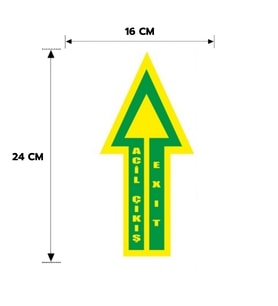 6 Adet Yukarı Yöne Acil Çıkış Levhası, Yapışkanlı Sticker Levha, 16x24, 20x30 (A4), 30x42 (A3) Cm Boyut Seçenekleriyle Folyo Baskı Sticker Kişiselleştiirlebilir Levha