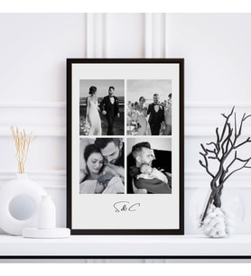 Kolajlı Siyah Beyaz Fotoğraflı Çerçeve – Kişiye Özel Aşk Dolu Anılar, Aile, Sevgiliye Hediye, Yıldönümü Özel Tasarım, İsimli Tarihli Çerçeve, Romantik Dekor Ürünü Resimli çerçeve