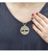 Hayat Ağacı Gold Kaplama 925 Ayar Zirkon Taşlı Gümüş Kolye (Karışık)