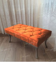 Kapitoneli Ayak Ucu Kapı Önü Antre Bench Puf Gümüş Ayak (120*45) (Turuncu)