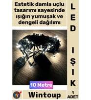 #Led Dekoratif Yılbaşı Aydınlatma Süsleme Şık 10 Metre Damla Uçlu Şık Gün Işığı Siyah Kablo 100 Led