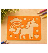 Alvera Unicorn ve Gökkuşağı Çizim Şablonu – 3D Baskı Desen Kalıbı - Turuncu
