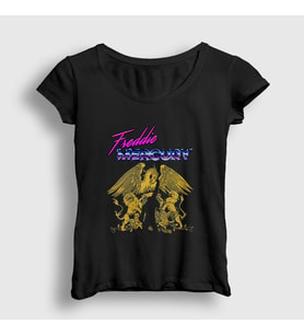 Presmono Kadın Siyah Queen Freddie Mercury T-Shirt 34539tt