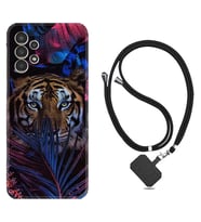 Samsung Galaxy M14 Kılıf Resimli Boyun Askılı İpli Desenli Silikon Flowers Tiger 1319