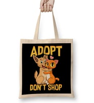 Adopt Don't Shop Cute Cat & Dog Rescue Adoption Bez Çanta Uzun Saplı