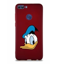 Huawei P Smart Soft Premier Kapak Donald Duck-B Tasarımlı Silikon Kılıf - Mürdüm (Şeffaf)