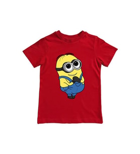 Minions baskılı pamuklu penye kumaş yazlık çocuk tişört (Kırmızı)