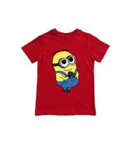 Minions baskılı pamuklu penye kumaş yazlık çocuk tişört (Kırmızı)