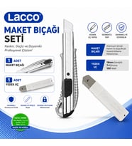 Lacco Alumunex Maket Bıçağı Seti 1 Maket Bıçağı + 1 Yedek Uç 18 mm Alüminyum Gövde Profesyonel Kesici