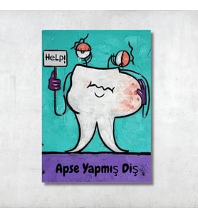 Apse Yapmış Diş Tasarımlı MDF Tablo - 20x28 cm Diş Kliniği Dekoratif Levha