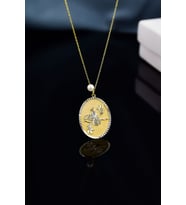 925 Ayar Gümüş Gold Rodyum Kaplama Incili Osmanlı Tuğrası Ve Lale Desenli Plaka Kolye