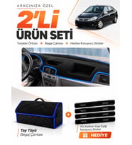 RENAULT SYMBOL AİRBAGSİZ (2008-2011) Uyumlu Torpido Örtüsü + Tay Tüyü Bagaj Çantası Seti - Siyah Mavi