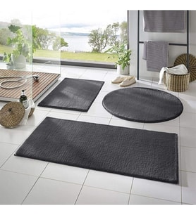 Carpet 3'lü Banyo Halısı Peluş Post Halı Klozet Takımı Koyu Gri 50x90/50x60/50x50 (Yuvarlak)
