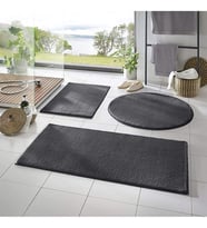Carpet 3'lü Banyo Halısı Peluş Post Halı Klozet Takımı Koyu Gri 50x90/50x60/50x50 (Yuvarlak)