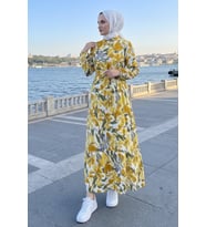 Çiçek Desenli Modal Elbise 1713 - Sarı