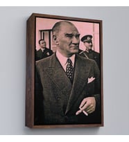 Çerçeveli Atatürk Portre Tablosu Mustafa Kemal Atatürk Dikdörtgen Dekoratif Kanvas Tablo (Altın)