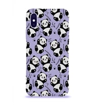 Apple iPhone XS Uyumlu Lansman Kılıf Panda Tasarımlı İçi Kadife Kapak-Lila (Şeffaf)