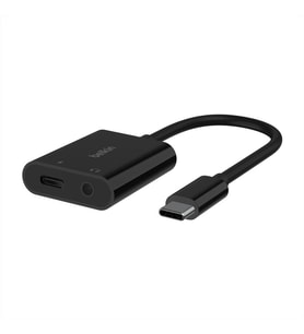 Belkin RockStar USB-C Şarj Adaptörlü 3,5 mm Ses, iPad Pro, Galaxy, Note, Google Pixel, LG G6, Sony Xperia, OnePlus ve Daha Fazlası ile Uyumlu USB-C Ses Adaptörü - Siyah Outlet