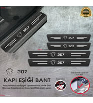 Peugeot 307   Logolu Karbon Kapı Eşiği Koruyucu Suni Deri 4'lü Set
