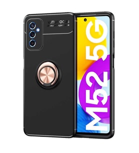 Samsung Galaxy M52 Kılıf Yüzüklü Magnetli Ravel Case (Siyah-Rose Gold)