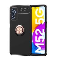 Samsung Galaxy M52 Kılıf Yüzüklü Magnetli Ravel Case (Siyah-Rose Gold)