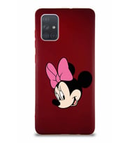 Samsung Galaxy A71 Soft Premier Kapak Minnie Mouse-B Tasarımlı Silikon Kılıf - Mürdüm (Şeffaf)